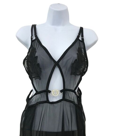 Bluebella Ophelia Long Unlined Chemise Black Size 10 Adjustable - Picture 2 of 6